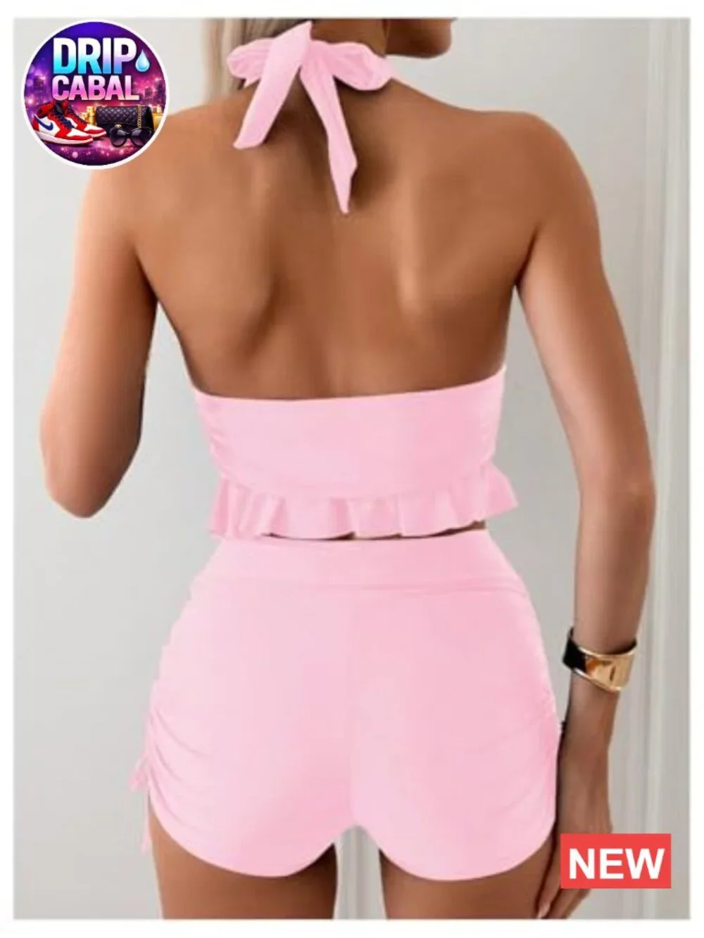 Women's 2 Piece Tankini Set - Ruched Halter Swimsuits with Shorts